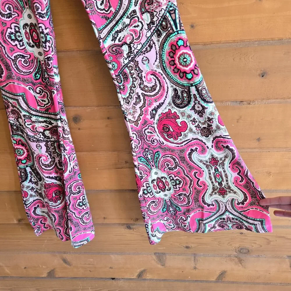 Free People Harper Flared Paisley Pant Bell Bottom Pink XS NWOT Boho Festival - Picture 4 of 5